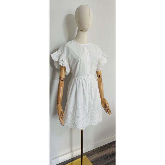 Rebecca Taylor La Vie Women Size S White Cotton Eyelet Scalloped Hem Shirt Dress - Picture 4 of 10